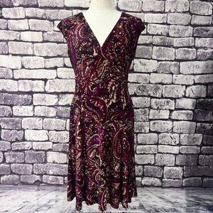 Chaps Purple, Beige & Brown Sleeveless Dress Size M